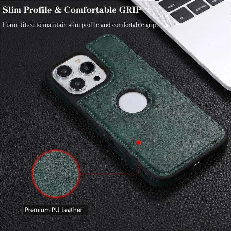 For iPhone 15 Pro Phone Case Solid Color PU Leather Coated TPU Logo View Shell