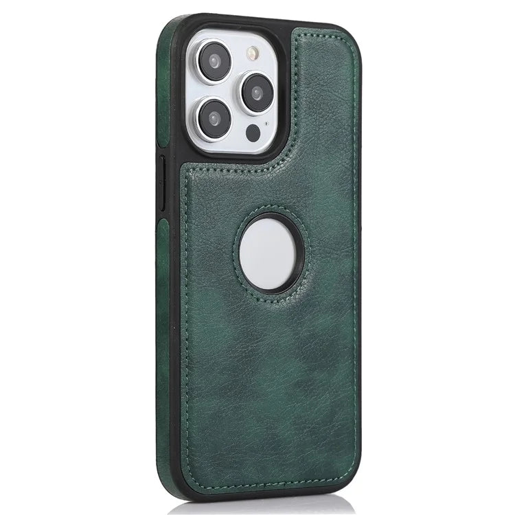 For iPhone 15 Pro Phone Case Solid Color PU Leather Coated TPU Logo View Shell