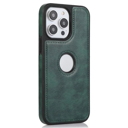 For iPhone 15 Pro Phone Case Solid Color PU Leather Coated TPU Logo View Shell