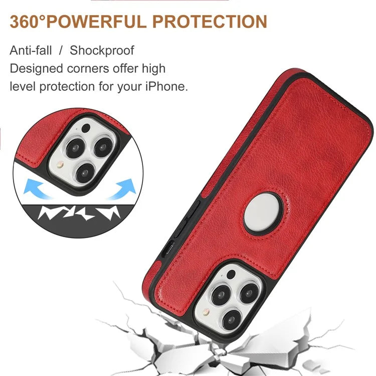 For iPhone 15 Pro Phone Case Solid Color PU Leather Coated TPU Logo View Shell