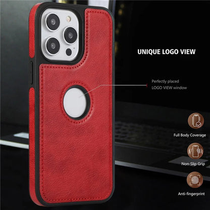 For iPhone 15 Pro Phone Case Solid Color PU Leather Coated TPU Logo View Shell