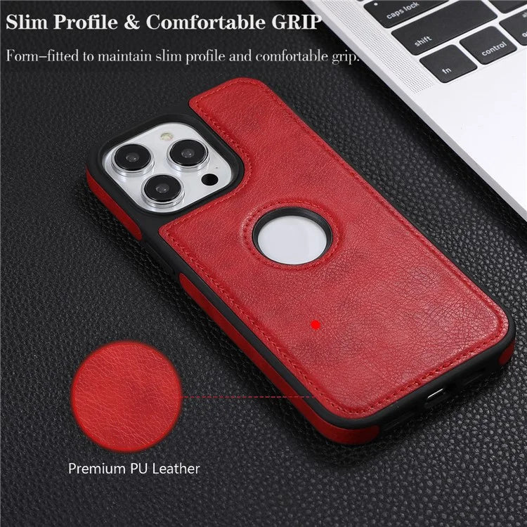 For iPhone 15 Pro Phone Case Solid Color PU Leather Coated TPU Logo View Shell