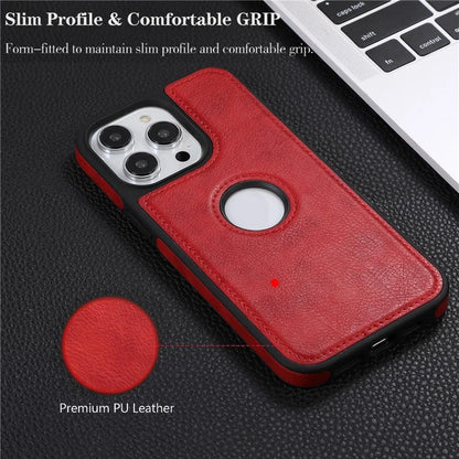 For iPhone 15 Pro Phone Case Solid Color PU Leather Coated TPU Logo View Shell