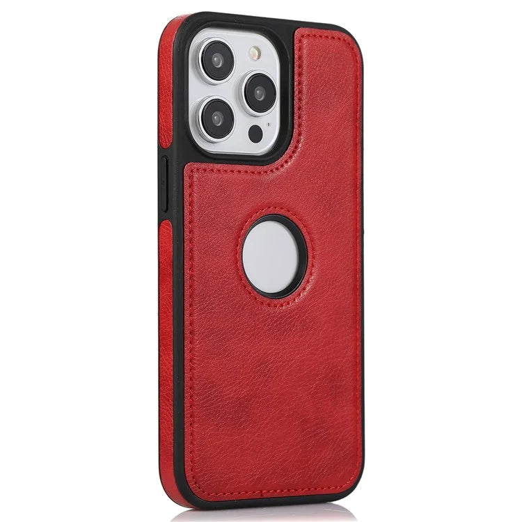 For iPhone 15 Pro Phone Case Solid Color PU Leather Coated TPU Logo View Shell