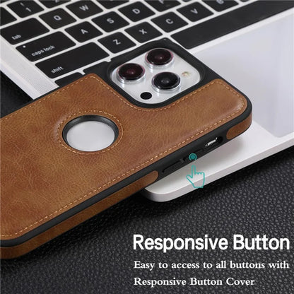 For iPhone 15 Pro Max Case PU Leather Coated TPU Solid Color Logo View Mobile Phone Cover
