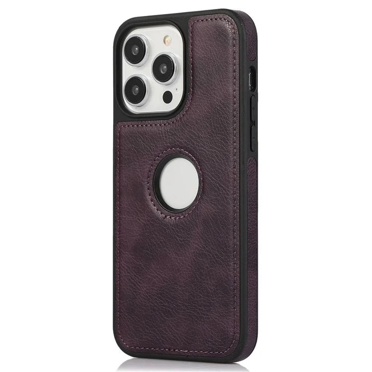 For iPhone 15 Pro Max Case PU Leather Coated TPU Solid Color Logo View Mobile Phone Cover