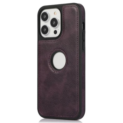 For iPhone 15 Pro Max Case PU Leather Coated TPU Solid Color Logo View Mobile Phone Cover