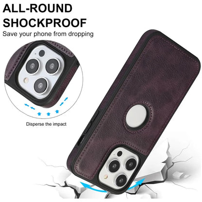 For iPhone 15 Pro Max Case PU Leather Coated TPU Solid Color Logo View Mobile Phone Cover