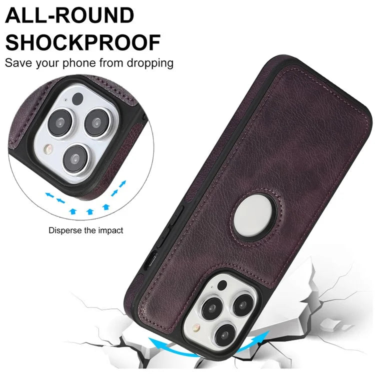Leather Cell Phone Case for iPhone 14 Pro Shell Logo View Scratch-proof Protective Cover