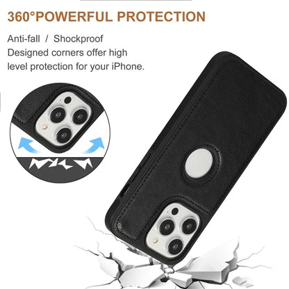 Leather Cell Phone Case for iPhone 14 Pro Shell Logo View Scratch-proof Protective Cover