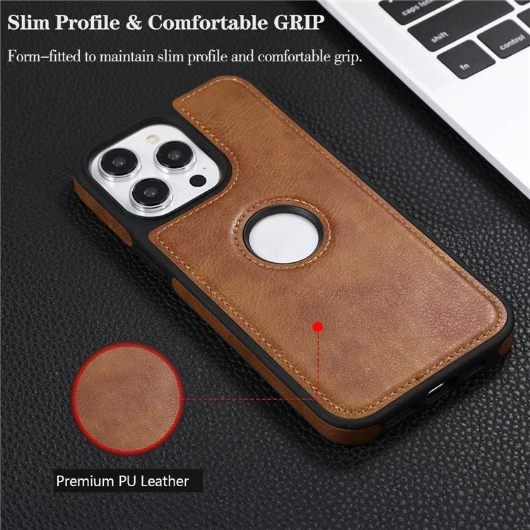 Leather Cell Phone Case for iPhone 14 Pro Shell Logo View Scratch-proof Protective Cover