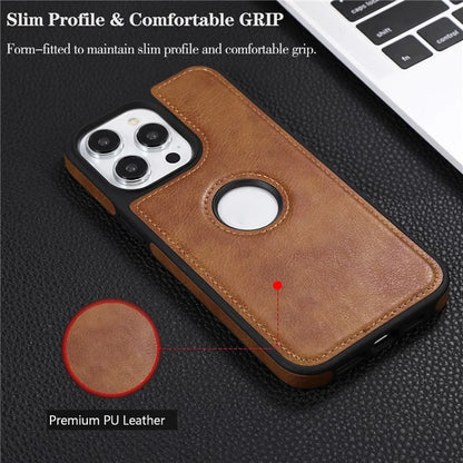 Leather Cell Phone Case for iPhone 14 Pro Shell Logo View Scratch-proof Protective Cover