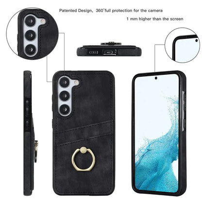 For Samsung Galaxy S24+ Case Anti-drop PU Leather Coated TPU Shell with Rotating Ring Kickstand