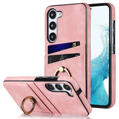 For Samsung Galaxy S24+ Case Anti-drop PU Leather Coated TPU Shell with Rotating Ring Kickstand
