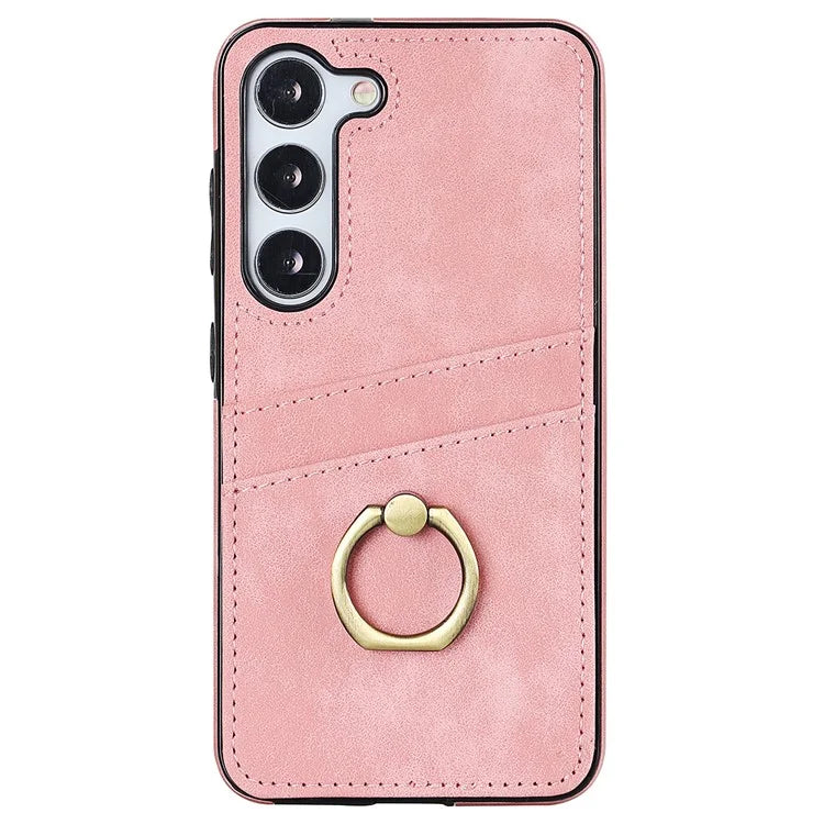 For Samsung Galaxy S24+ Case Anti-drop PU Leather Coated TPU Shell with Rotating Ring Kickstand