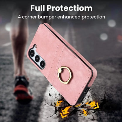 For Samsung Galaxy S24+ Case Anti-drop PU Leather Coated TPU Shell with Rotating Ring Kickstand