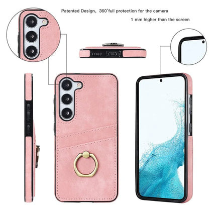 For Samsung Galaxy S24+ Case Anti-drop PU Leather Coated TPU Shell with Rotating Ring Kickstand