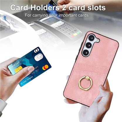 For Samsung Galaxy S24+ Case Anti-drop PU Leather Coated TPU Shell with Rotating Ring Kickstand
