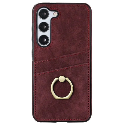 For Samsung Galaxy S24+ Case Anti-drop PU Leather Coated TPU Shell with Rotating Ring Kickstand
