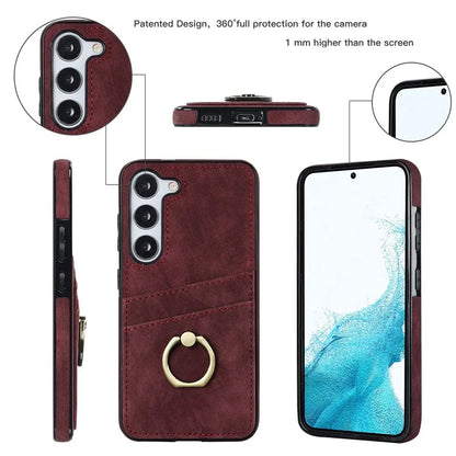 For Samsung Galaxy S24+ Case Anti-drop PU Leather Coated TPU Shell with Rotating Ring Kickstand