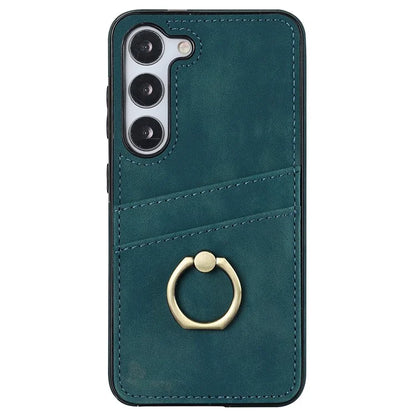 For Samsung Galaxy S24+ Case Anti-drop PU Leather Coated TPU Shell with Rotating Ring Kickstand