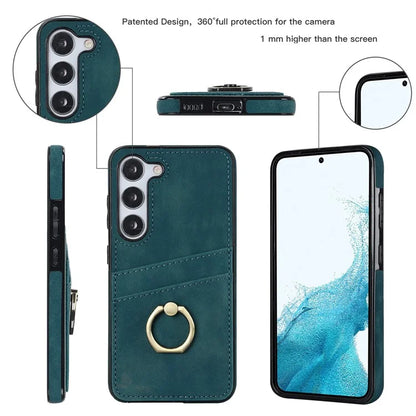 For Samsung Galaxy S24+ Case Anti-drop PU Leather Coated TPU Shell with Rotating Ring Kickstand