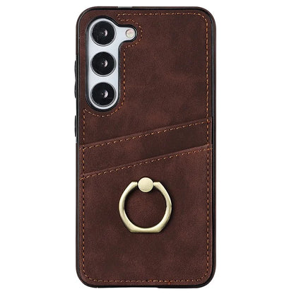 For Samsung Galaxy S24+ Case Anti-drop PU Leather Coated TPU Shell with Rotating Ring Kickstand