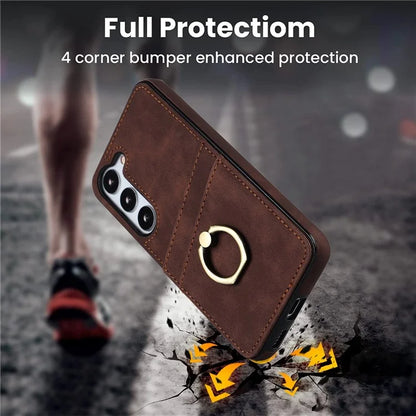 For Samsung Galaxy S24+ Case Anti-drop PU Leather Coated TPU Shell with Rotating Ring Kickstand