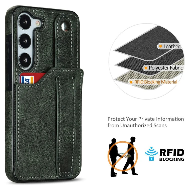 For Samsung Galaxy S23 FE Case Anti-scratch RFID Blocking Wristband Kickstand Phone Cover