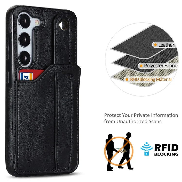For Samsung Galaxy S23 FE Case Anti-scratch RFID Blocking Wristband Kickstand Phone Cover