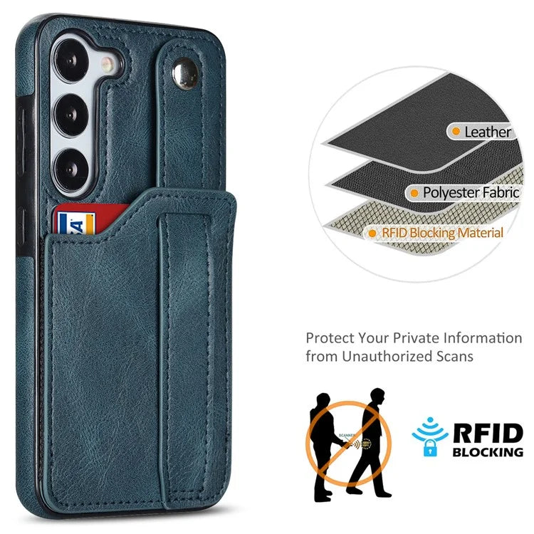 For Samsung Galaxy S23 FE Case Anti-scratch RFID Blocking Wristband Kickstand Phone Cover