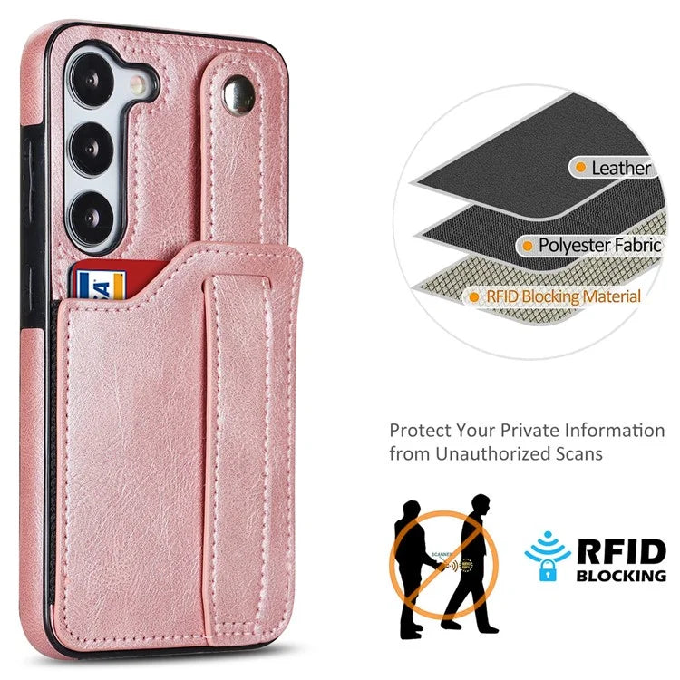 For Samsung Galaxy S23 FE Case Anti-scratch RFID Blocking Wristband Kickstand Phone Cover