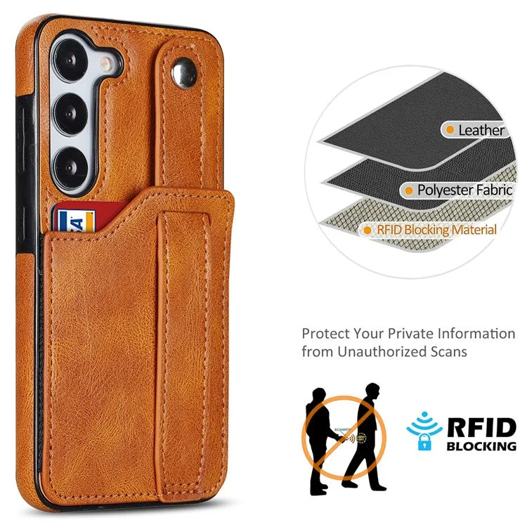 For Samsung Galaxy S23 FE Case Anti-scratch RFID Blocking Wristband Kickstand Phone Cover
