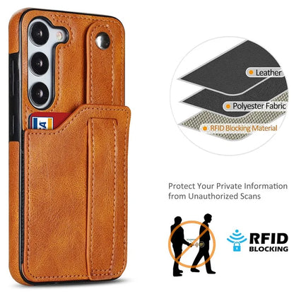 For Samsung Galaxy S23 FE Case Anti-scratch RFID Blocking Wristband Kickstand Phone Cover