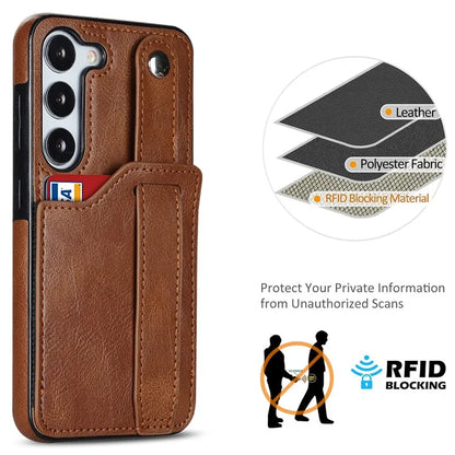 For Samsung Galaxy S23 FE Case Anti-scratch RFID Blocking Wristband Kickstand Phone Cover