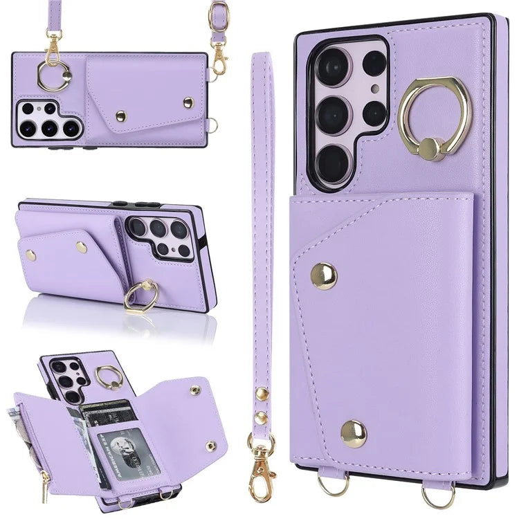 For Samsung Galaxy S24 Ultra Case Wallet Zipper Anti-scratch PU Leather+TPU Phone Protector