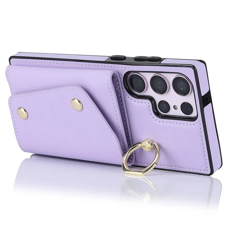 For Samsung Galaxy S24 Ultra Case Wallet Zipper Anti-scratch PU Leather+TPU Phone Protector