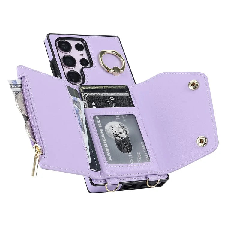 For Samsung Galaxy S24 Ultra Case Wallet Zipper Anti-scratch PU Leather+TPU Phone Protector