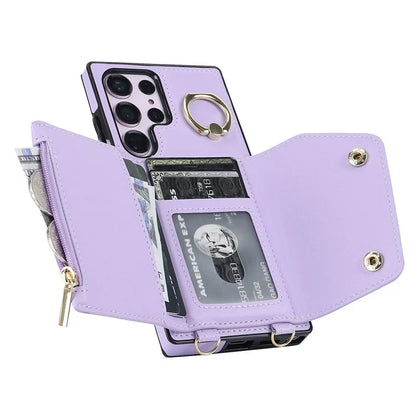For Samsung Galaxy S24 Ultra Case Wallet Zipper Anti-scratch PU Leather+TPU Phone Protector