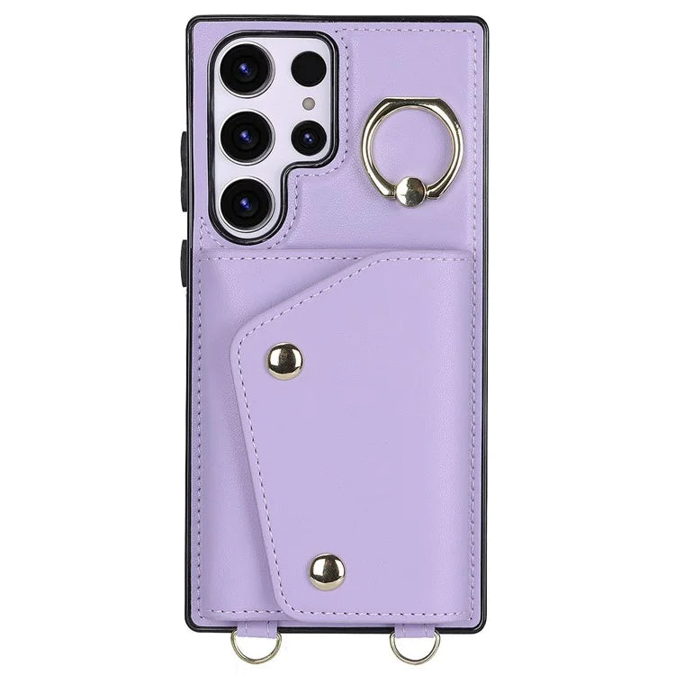For Samsung Galaxy S24 Ultra Case Wallet Zipper Anti-scratch PU Leather+TPU Phone Protector