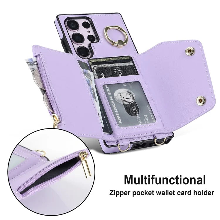 For Samsung Galaxy S24 Ultra Case Wallet Zipper Anti-scratch PU Leather+TPU Phone Protector