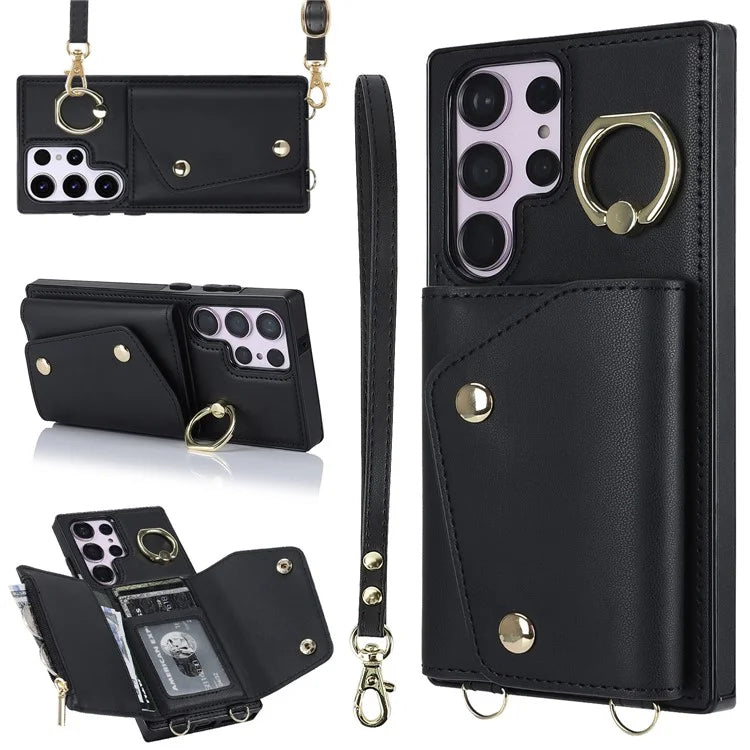 For Samsung Galaxy S24 Ultra Case Wallet Zipper Anti-scratch PU Leather+TPU Phone Protector