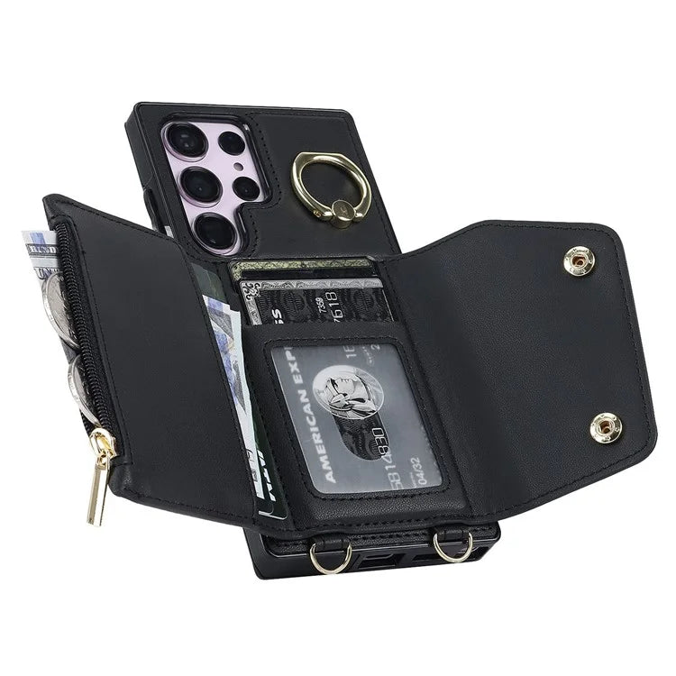 For Samsung Galaxy S24 Ultra Case Wallet Zipper Anti-scratch PU Leather+TPU Phone Protector