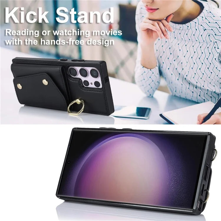 For Samsung Galaxy S24 Ultra Case Wallet Zipper Anti-scratch PU Leather+TPU Phone Protector