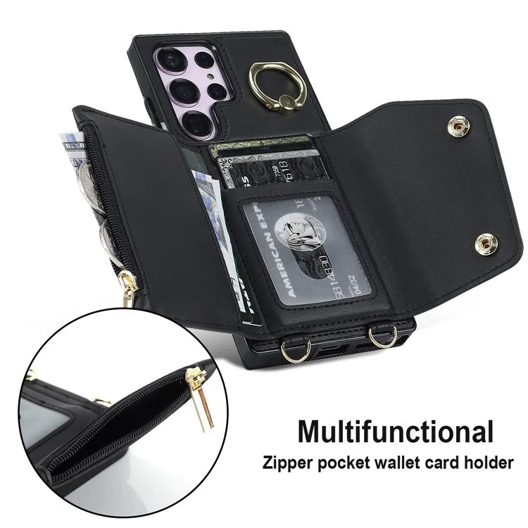 For Samsung Galaxy S24 Ultra Case Wallet Zipper Anti-scratch PU Leather+TPU Phone Protector