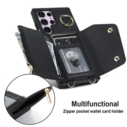 For Samsung Galaxy S24 Ultra Case Wallet Zipper Anti-scratch PU Leather+TPU Phone Protector