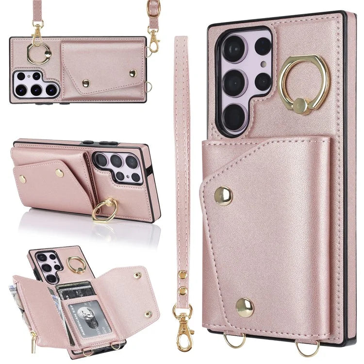 For Samsung Galaxy S24 Ultra Case Wallet Zipper Anti-scratch PU Leather+TPU Phone Protector