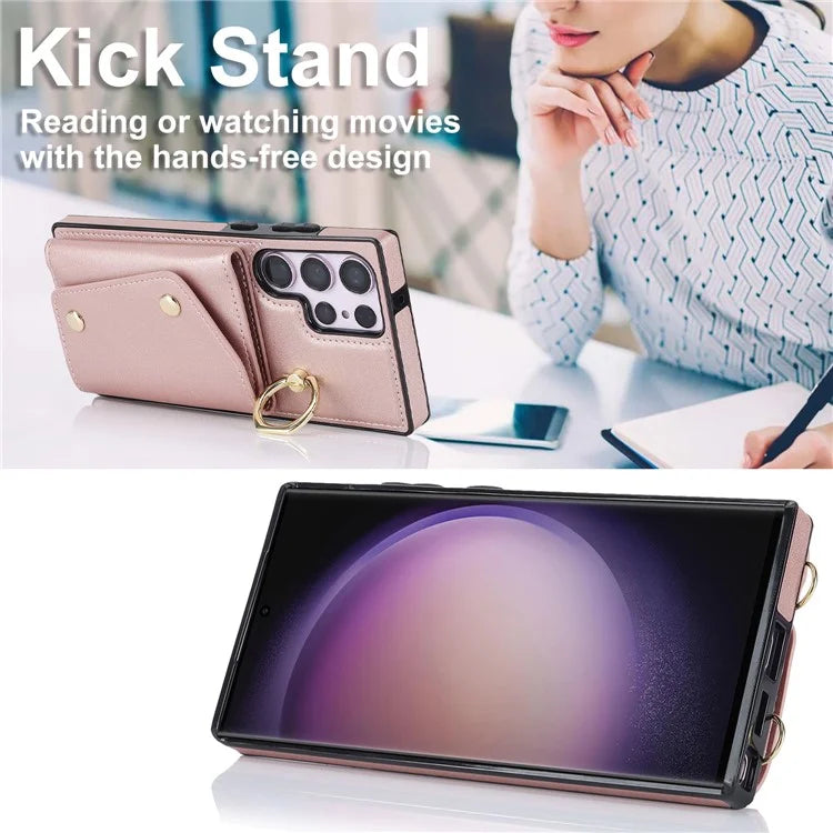 For Samsung Galaxy S24 Ultra Case Wallet Zipper Anti-scratch PU Leather+TPU Phone Protector