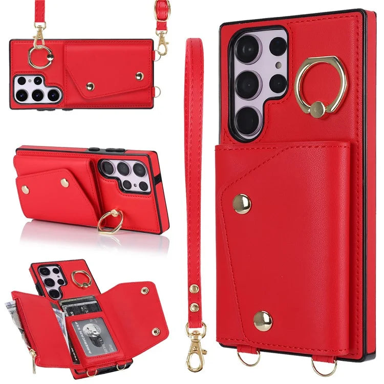 For Samsung Galaxy S24 Ultra Case Wallet Zipper Anti-scratch PU Leather+TPU Phone Protector