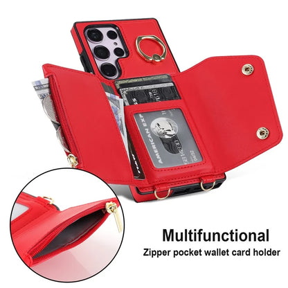 For Samsung Galaxy S24 Ultra Case Wallet Zipper Anti-scratch PU Leather+TPU Phone Protector